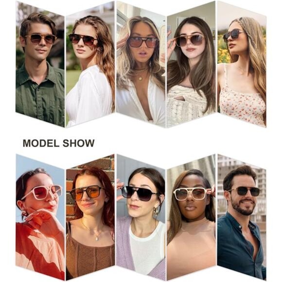 Retro Aviator Sunglasses for Women Men, Yellow Tortoise/Grey - Picture 3 of 6